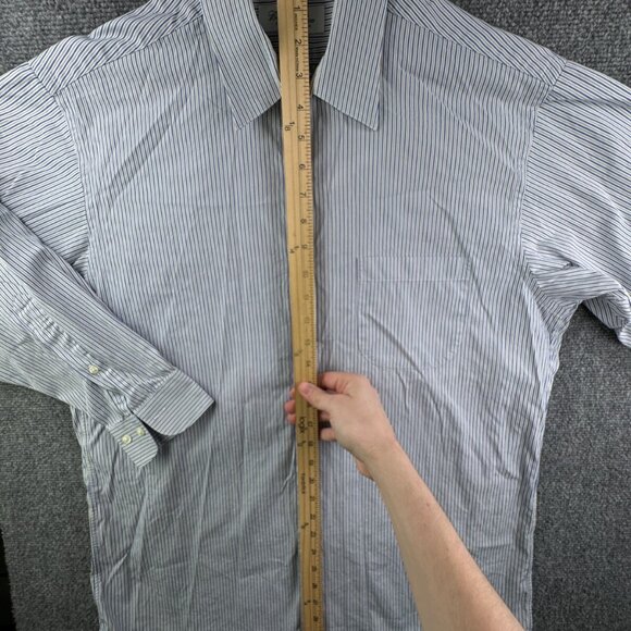 Brooks Brothers Casual Long Sleeve Button Up Shirt Striped Blue Beige 16 30/31 - Picture 3 of 13